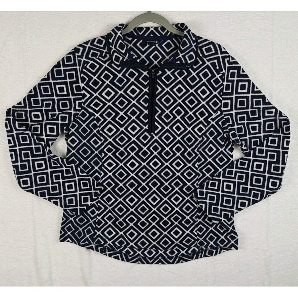 Lands End Pullover Womens Medium Navy Blue Anyweather 1/4 Zip Fleece - Picture 2 of 8